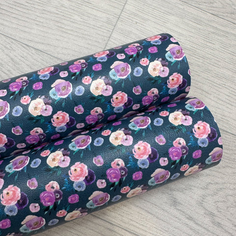 Teal Floral Leatherette