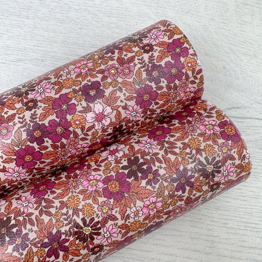 Ditsy Plum Autumn Floral Leatherette