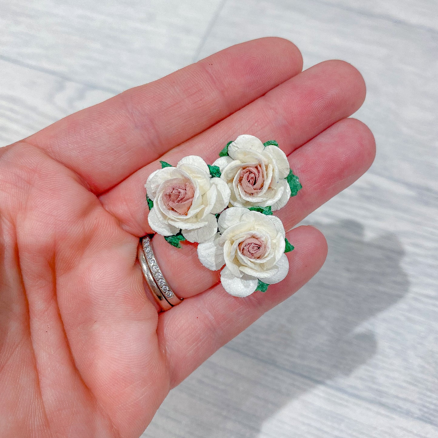 White & Dusky Pink Mulberry Paper Flowers Open Roses