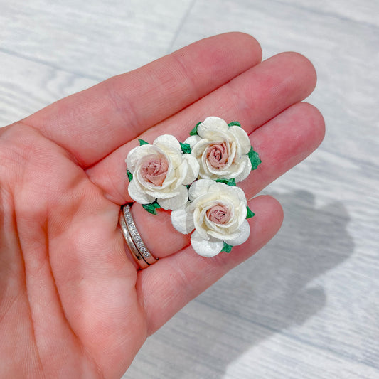 White & Dusky Pink Mulberry Paper Flowers Open Roses