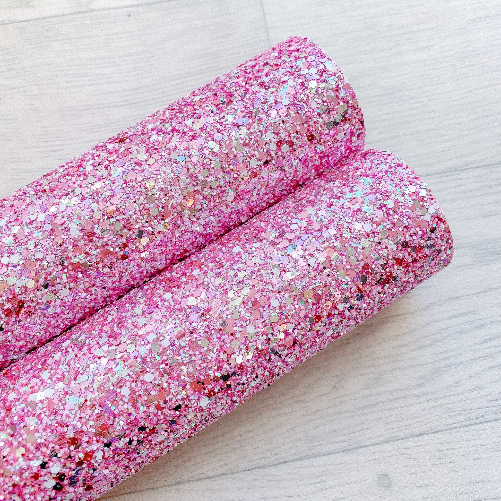 Pink and silver chunky glitter fabric A4 sheet bow crafts