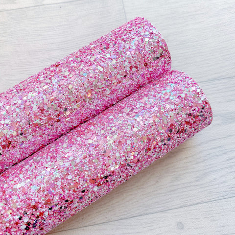 Pink and silver chunky glitter fabric A4 sheet bow crafts