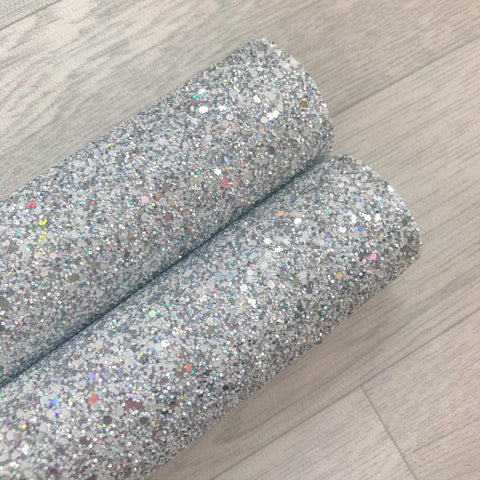 Silver hologram white  Chunky Glitter fabric A4 sheet bow crafts