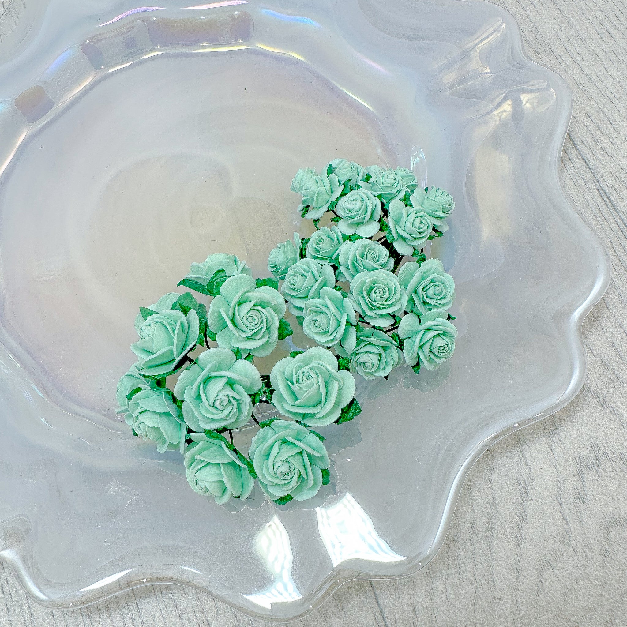 Mulberry Paper Flowers Mint Open Roses