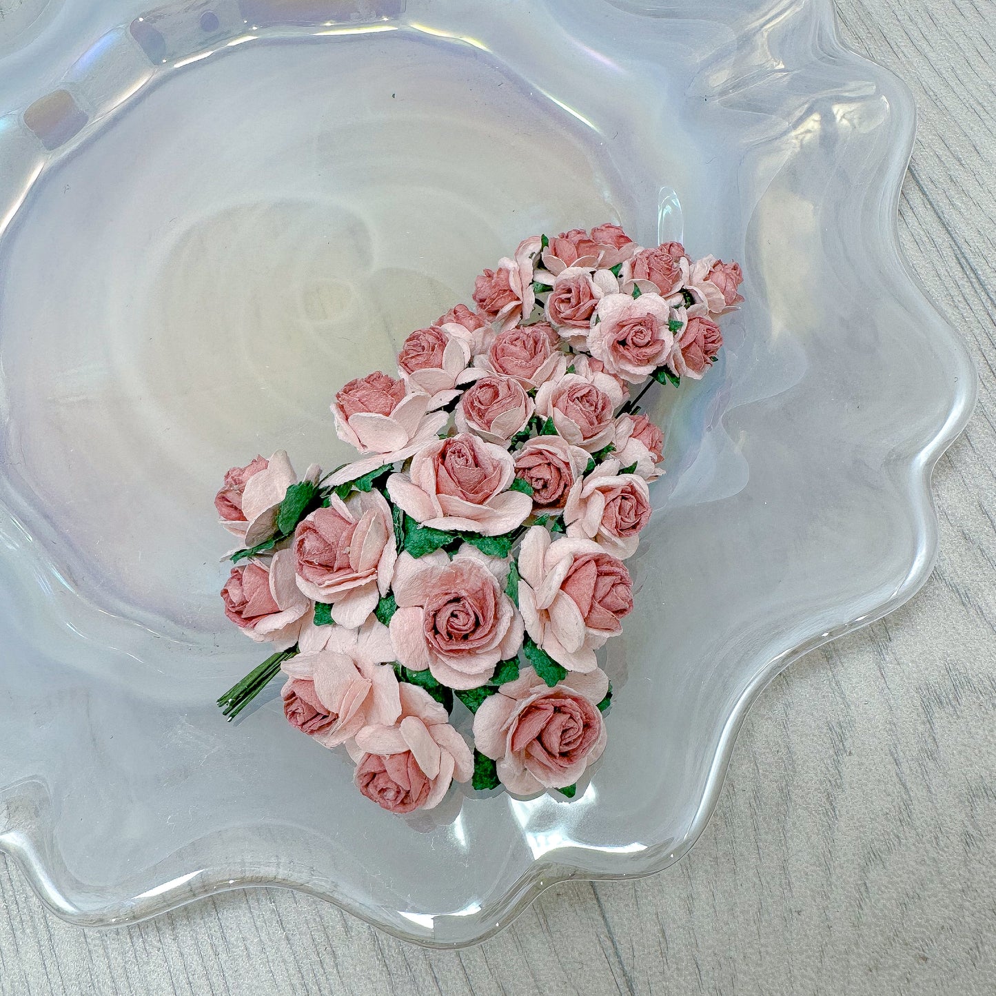 Pink Mist & Dusky Pink Mulberry Paper Flowers Open Roses
