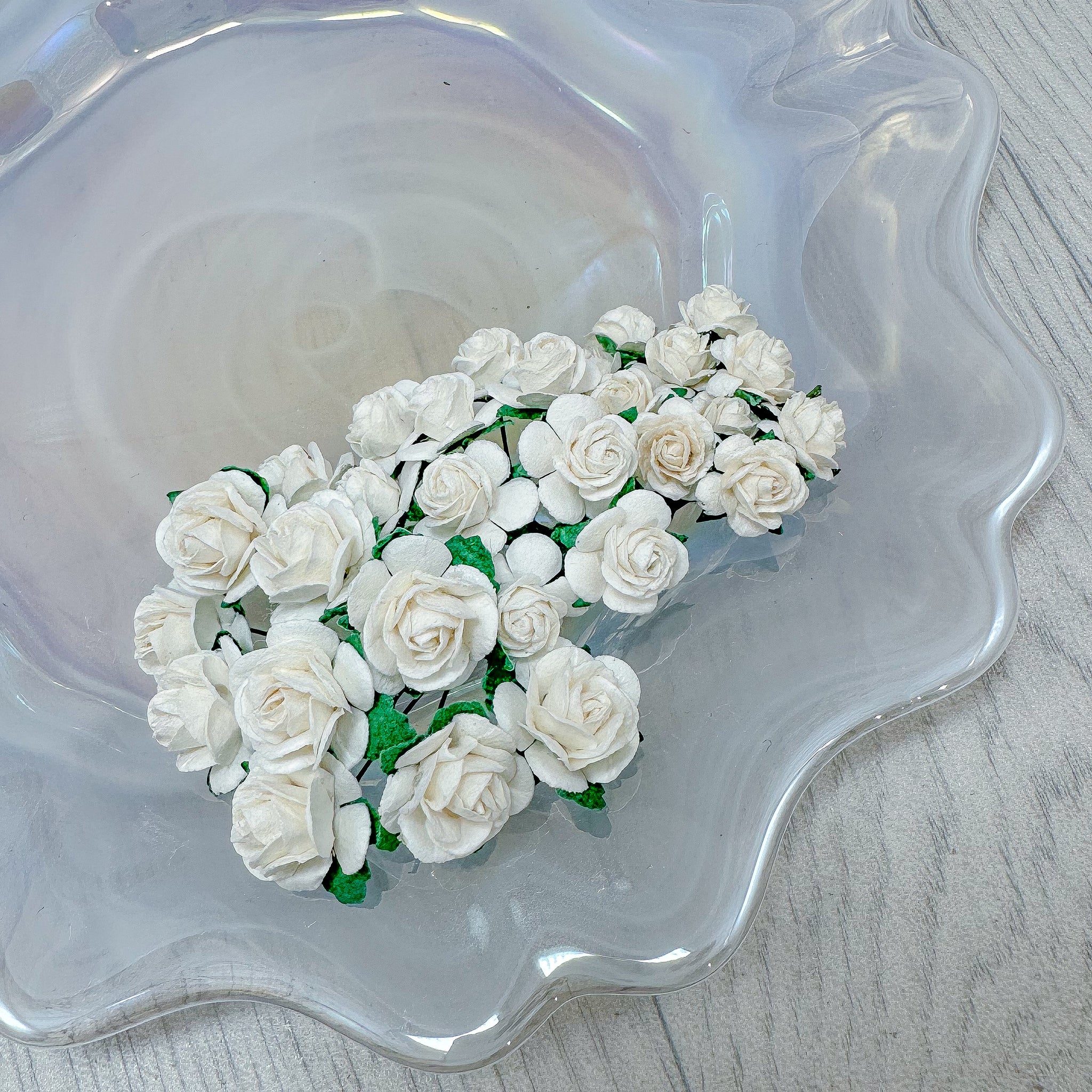 Mulberry Paper Flowers White Open Roses