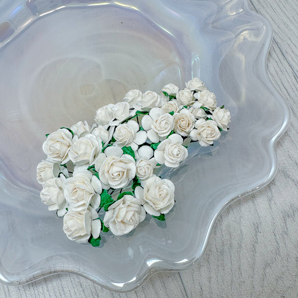 Mulberry Paper Flowers White Open Roses