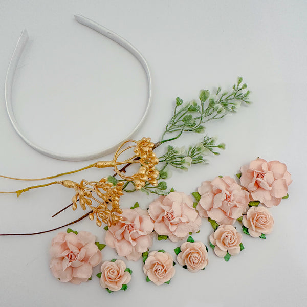 Pink Gold Floral & Foliage Headband Kit