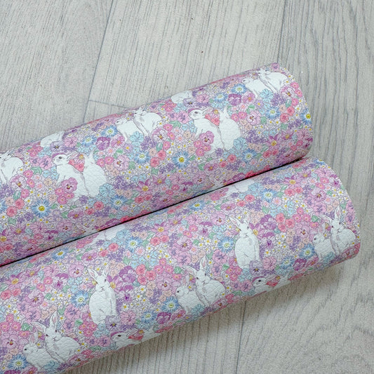 Ditzy Floral Rainbow Bunnies Leatherette