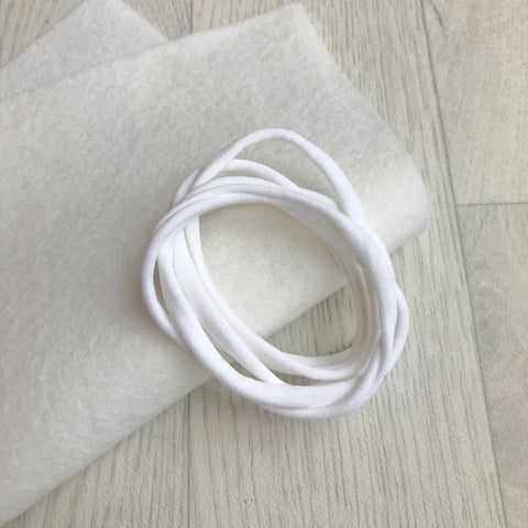 Marshmallow White 100% Merino Wool Felt 1 sheet With 5 White Nylon Headbands