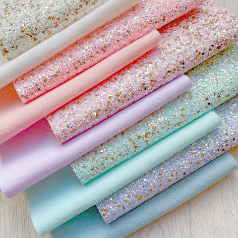 Chunky Glitter fabric A4 sheet bow crafts supplies glitter material wallpaper maker hair bows  Rainbow pastel 100% merino wool felt 