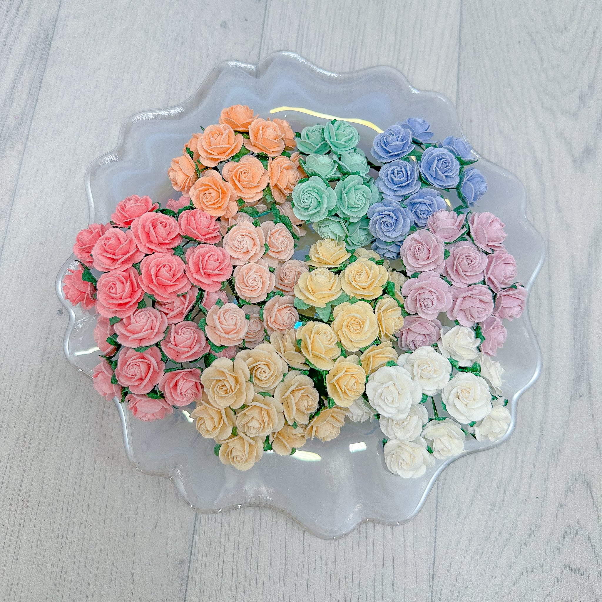 Mulberry Paper Flowers 20mm Open Roses Rainbow Pack