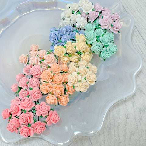 Mulberry Paper Flowers 10mm Open Roses Rainbow Pack